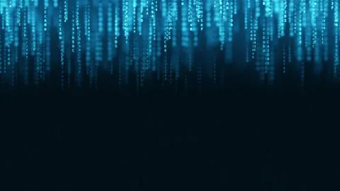 Blue computer code strings, black space for inscription. 3D rendering Illustrazione stock