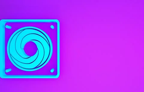 Blue Computer cooler icon isolated on purple background. PC hardware fan. Min 库存插图