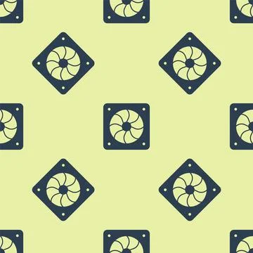 Blue Computer cooler icon isolated seamless pattern on yellow background. PC 스톡 일러스트