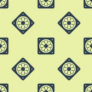 Blue Computer cooler icon isolated seamless pattern on yellow background. PC Stockillustratie