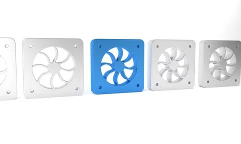 Blue Computer cooler icon isolated on white background. PC hardware fan. Mi.. Stock Illustration