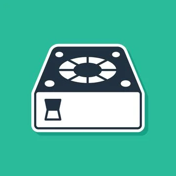 Blue Computer cooler icon isolated on green background. PC hardware fan.  V.. 스톡 일러스트