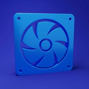 Blue Computer cooler icon isolated on blue background. PC hardware fan. Min.. 스톡 일러스트