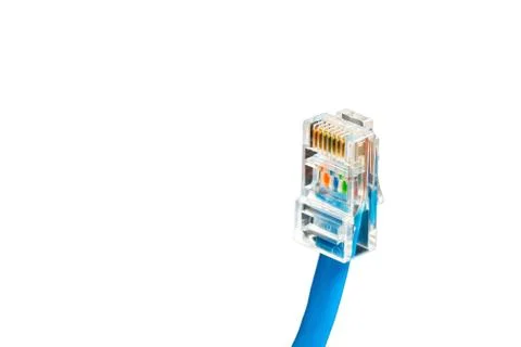 Blue computer ethernet cable isolated on white background, close-up Stock Photos