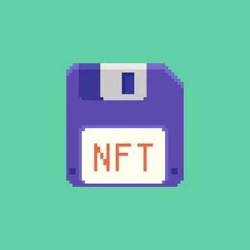 Blue computer floppy disk labeled NFT Stock Illustration
