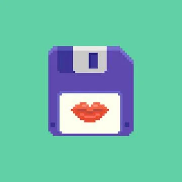 Blue computer floppy disk with red female lips Stock Illustration