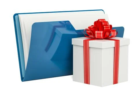 Blue computer folder icon with gift, 3D rendering Illustrazione stock