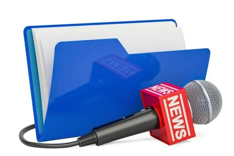 Blue computer folder icon with microphone news, 3D rendering Stockillustratie