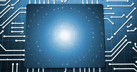 Blue computer motheboart chip with binary data Stock Footage 130229217