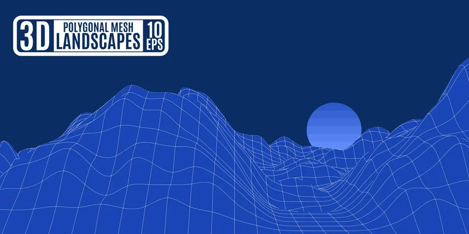 Blue computer mountains mesh polygonal vector work Stock Illustration