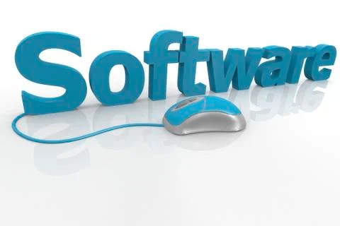 Blue computer mouse and software word Stock-Illustration