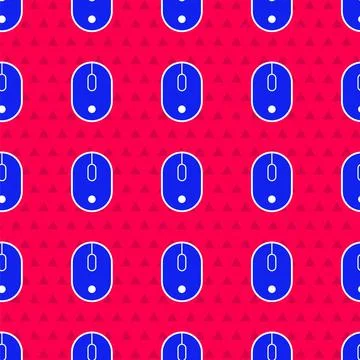 Blue Computer mouse icon isolated seamless pattern on red background. Optical 스톡 일러스트