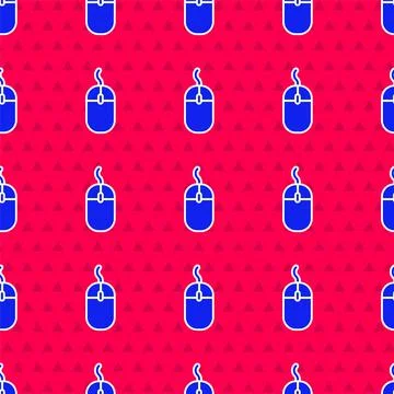 Blue Computer mouse icon isolated seamless pattern on red background. Optical Stock Illustration