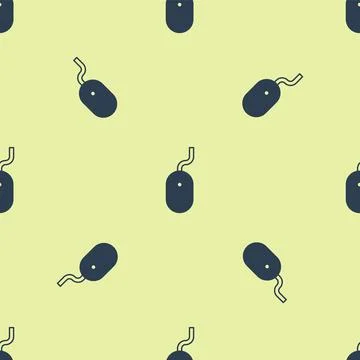 Blue Computer mouse icon isolated seamless pattern on yellow background. Optical Stock Illustration