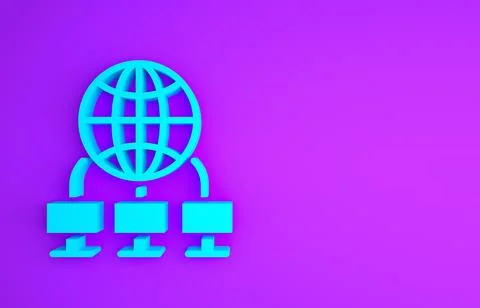 Blue Computer network icon isolated on purple background. Laptop network. Int Illustrazione stock