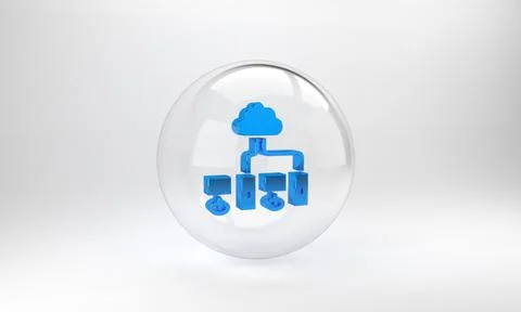 Blue Computer network icon isolated on grey background. Laptop network. Inter Stock Illustration