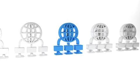 Blue Computer network icon isolated on white background. Laptop network. In.. Stock Illustration