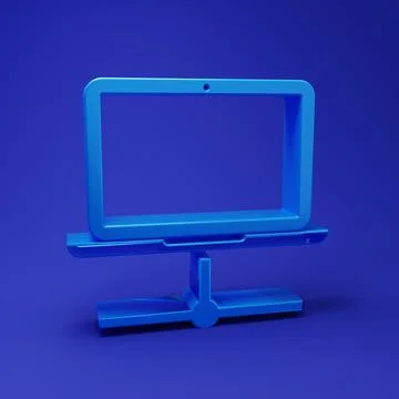 Blue Computer network icon isolated on blue background. Laptop network. Int.. Stock Illustration