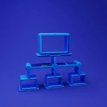 Blue Computer network icon isolated on blue background. Laptop network. Int.. Stock Illustration