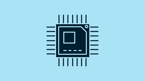Blue Computer processor with microcircuits CPU icon isolated on blue background Stock Footage 231453346