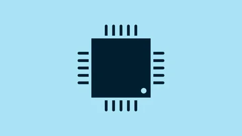 Blue Computer processor with microcircuits CPU icon isolated on blue background Stock Footage 231481078