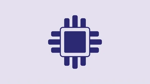 Blue Computer processor with microcircuits CPU icon isolated on purple Stock Footage 232841709