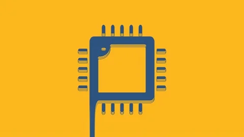 Blue Computer processor with microcircuits CPU icon isolated on orange Stock Footage 234006684