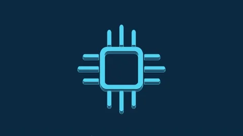 Blue Computer processor with microcircuits CPU icon isolated on blue background Stock Footage 235781393