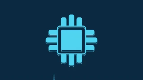 Blue Computer processor with microcircuits CPU icon isolated on blue background Stock Footage 235896201
