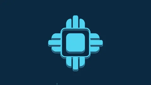 Blue Computer processor with microcircuits CPU icon isolated on blue background Stock Footage 235947068