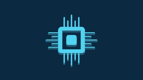 Blue Computer processor with microcircuits CPU icon isolated on blue background Stock Footage 235947324