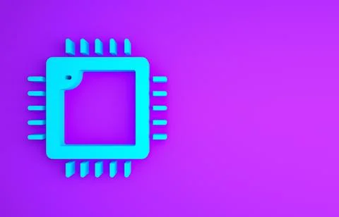 Blue Computer processor with microcircuits CPU icon isolated on purple backgr Stock Illustration
