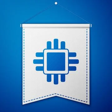 Blue Computer processor with microcircuits CPU icon isolated on blue background Stock Illustration