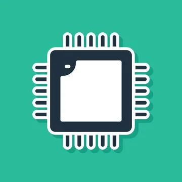 Blue Computer processor with microcircuits CPU icon isolated on green background Stock Illustration