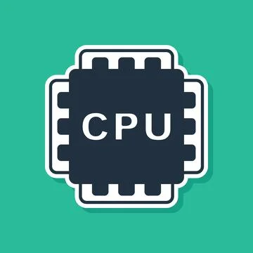 Blue Computer processor with microcircuits CPU icon isolated on green background Illustrazione stock