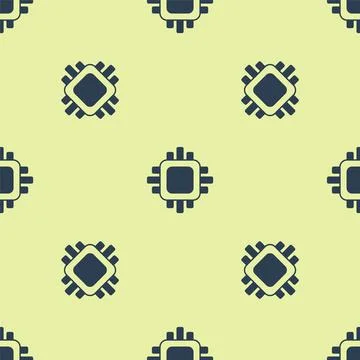 Blue Computer processor with microcircuits CPU icon isolated seamless pattern on 스톡 일러스트