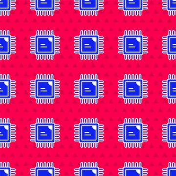 Blue Computer processor with microcircuits CPU icon isolated seamless pattern on Stock Illustration