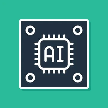 Blue Computer processor with microcircuits CPU icon isolated on green background Illustrazione stock