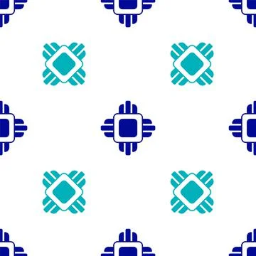 Blue Computer processor with microcircuits CPU icon isolated seamless pattern on イラスト素材