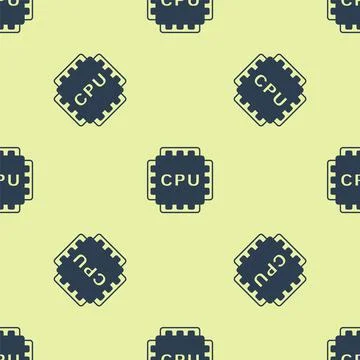 Blue Computer processor with microcircuits CPU icon isolated seamless pattern on Stock Illustration