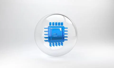 Blue Computer processor with microcircuits CPU icon isolated on grey backgrou Stock Illustration