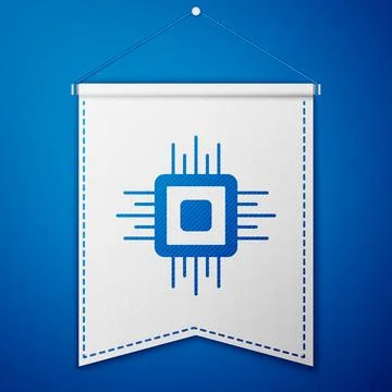 Blue Computer processor with microcircuits CPU icon isolated on blue background Stock Illustration