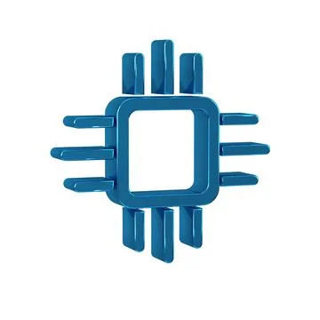 Blue Computer processor with microcircuits CPU icon isolated on transparent.. Illustrazione stock