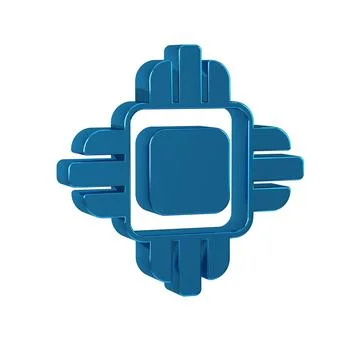 Blue Computer processor with microcircuits CPU icon isolated on transparent.. Stock Illustration
