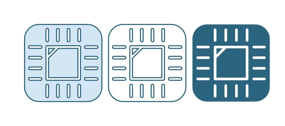 Blue Computer processor with microcircuits CPU icon isolated on white backg.. Stock Illustration