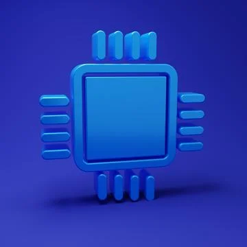 Blue Computer processor with microcircuits CPU icon isolated on blue backgr.. Stock Photos