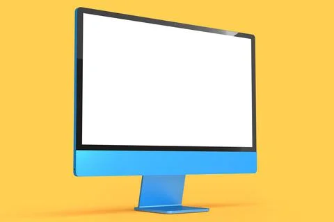 Blue computer screen display with keyboard and mouse isolated on orange 스톡 일러스트