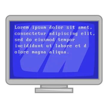 Blue computer screen with text icon, cartoon style Stock Illustration