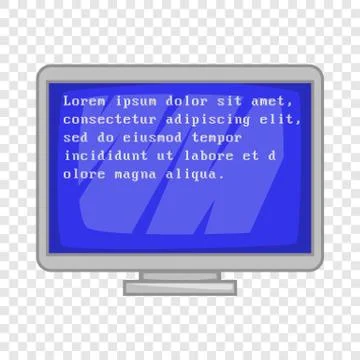 Blue computer screen with text icon, cartoon style Stock Illustration