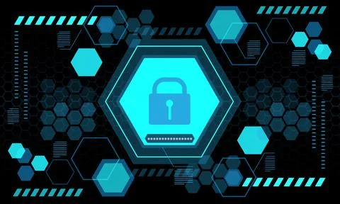 Blue computer security display screen hexagon geometric black design modern f Stock Illustration